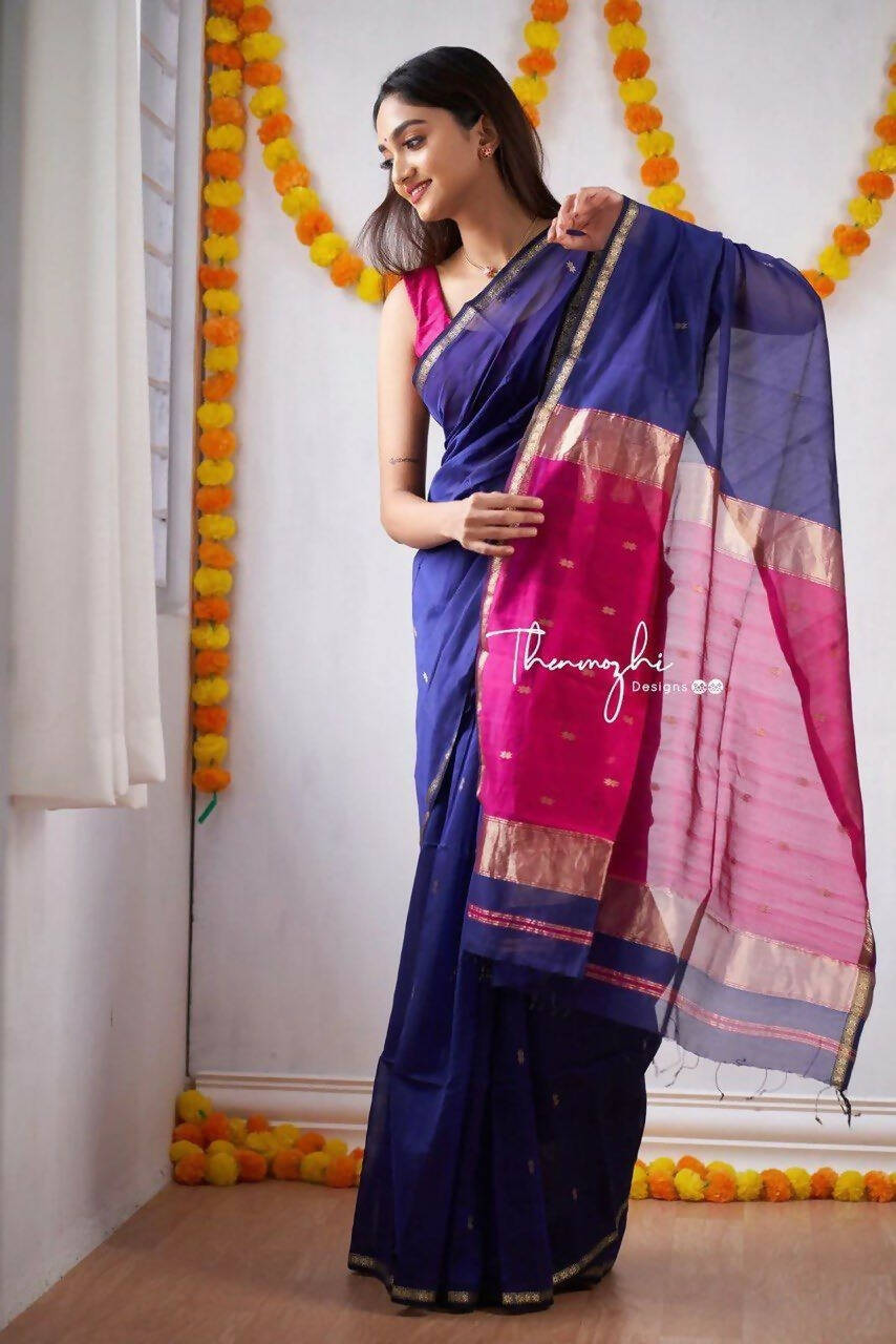 DEIANA'S Beautiful Designer Golden zari Soft Cotton Saree - Blue
