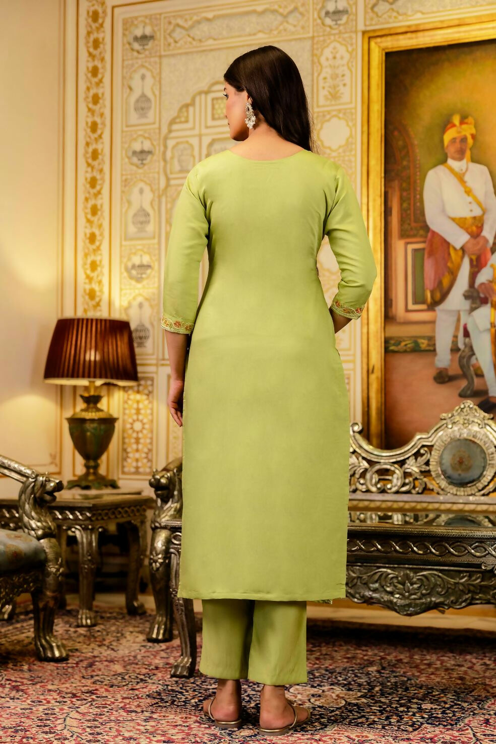 The52 Lemons Women's Beautiful Viscose Shimmer Fabric Embroidered Work Straight Kurta Pant and Dupatta Set