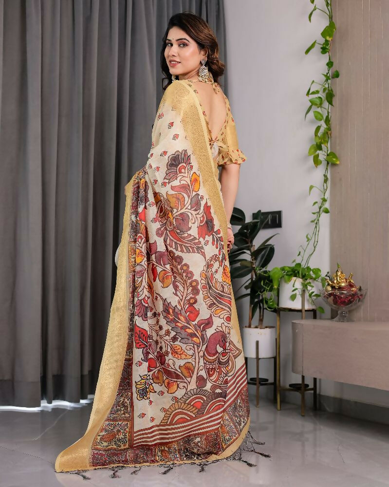 PR Fashion Pista Pure Handloom Linen Saree