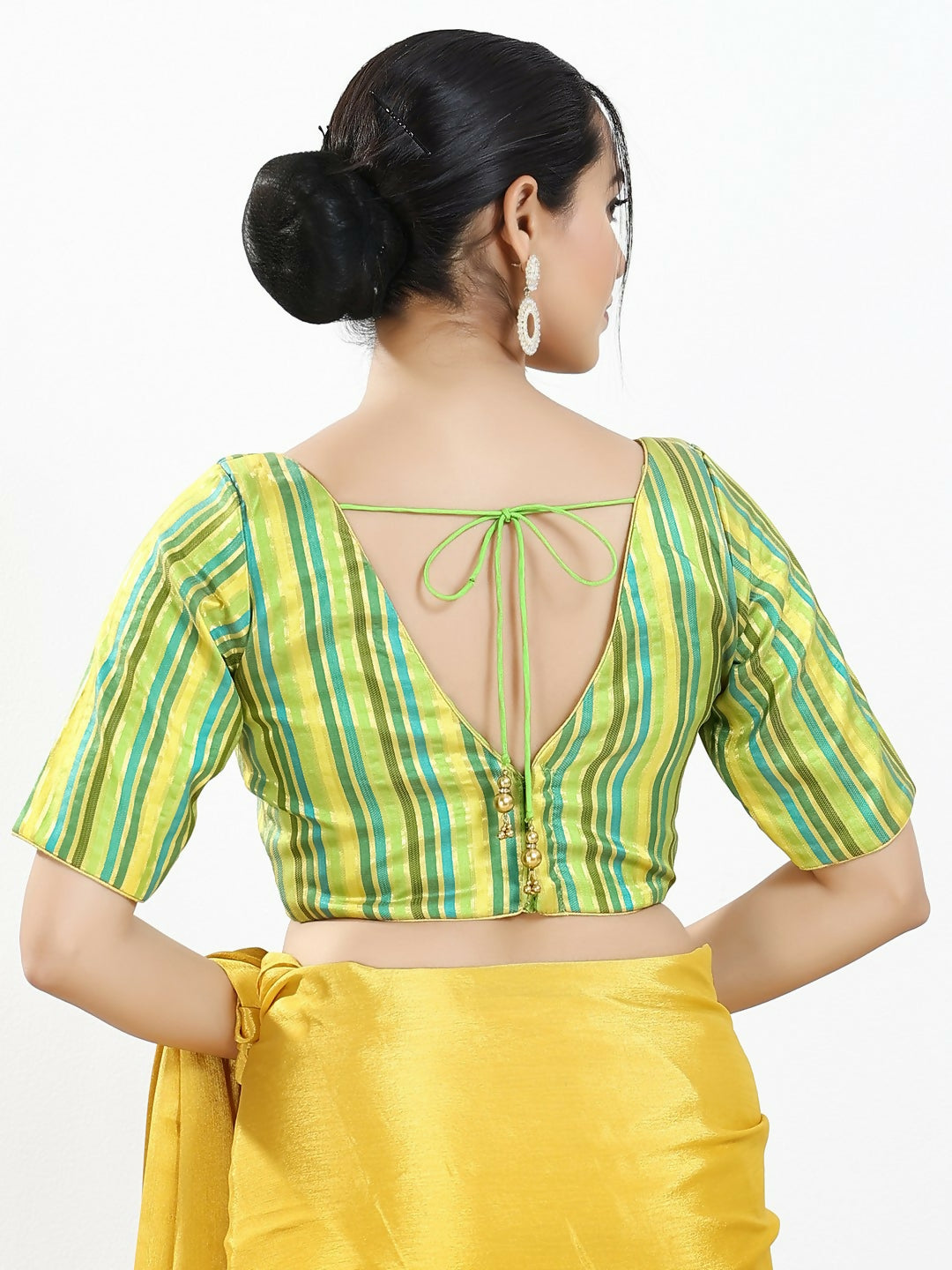 Joban Fashion Green Multi Brocade Padded Blouse With V Neck Elbow Sleeves