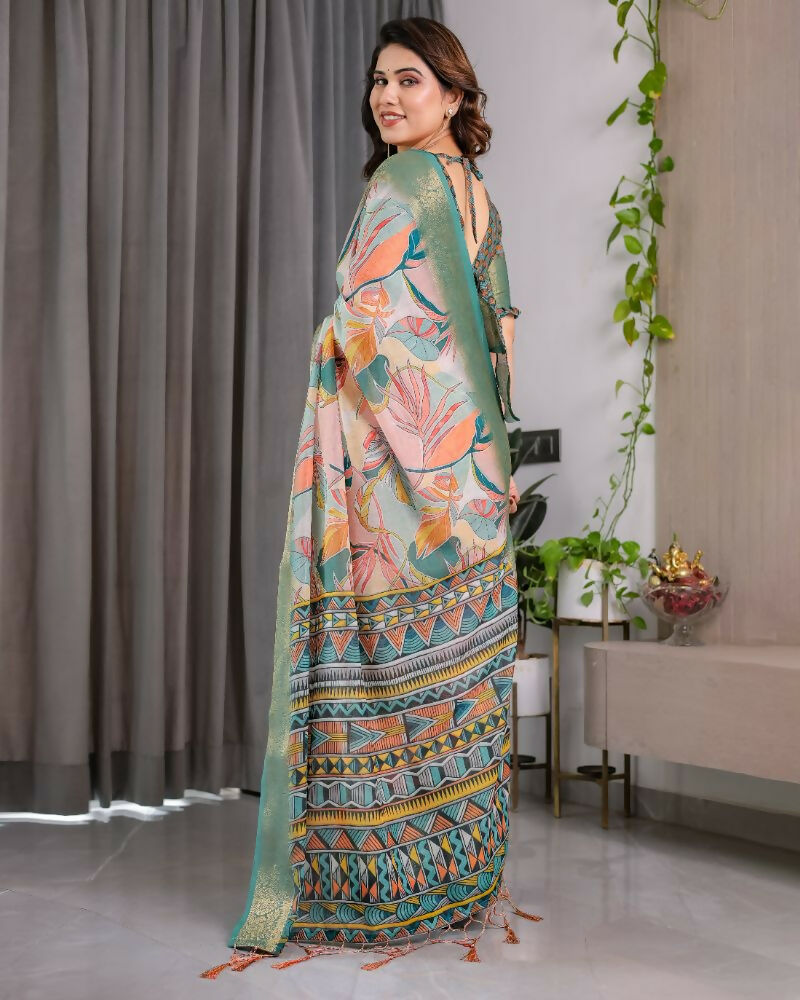 PR Fashion Olive Pure Handloom Linen Saree