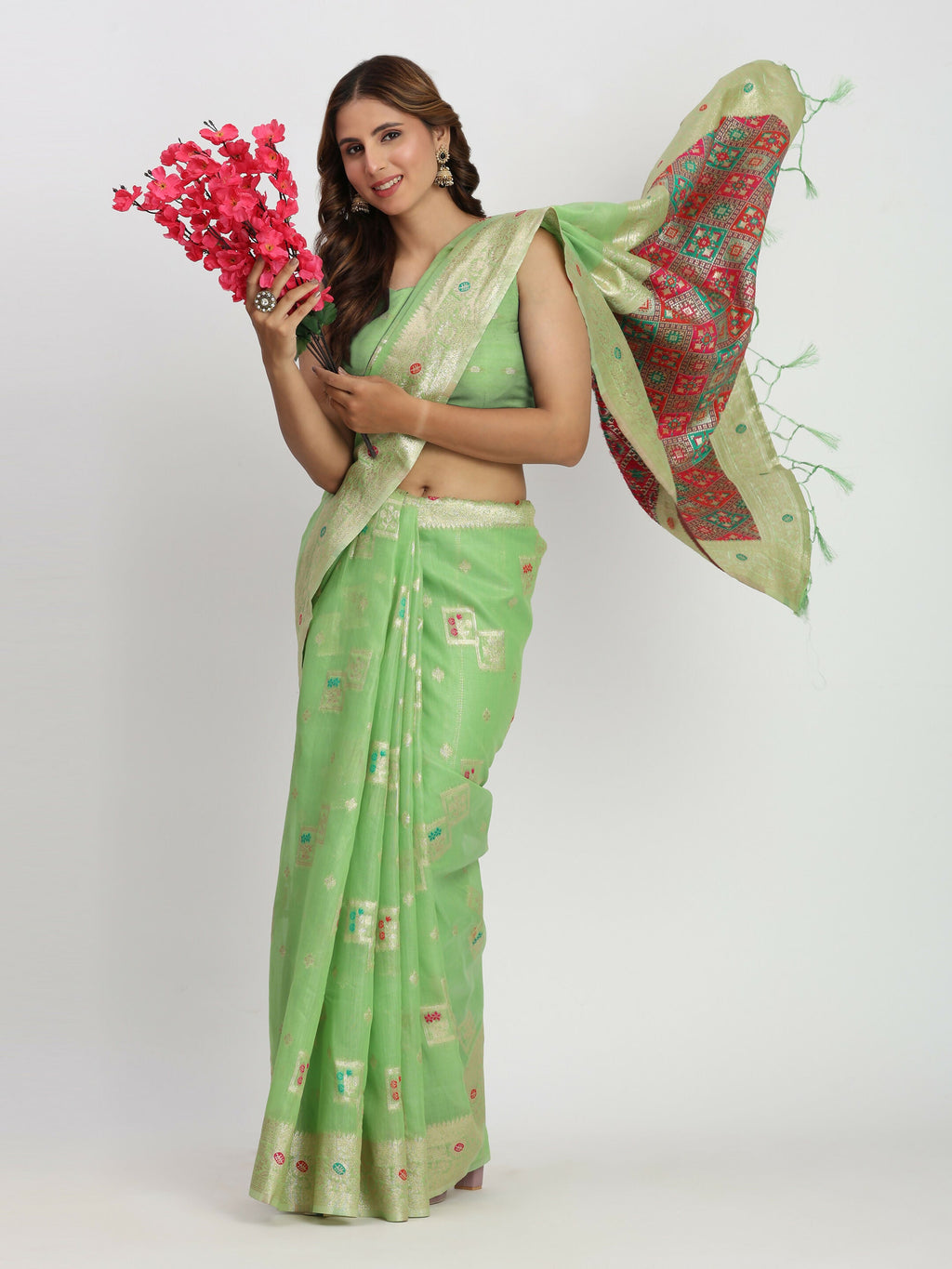 Shree Shyam Fashion Linen Cotton Light Green Saree
