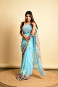 Vamsee Sky Blue Georgette Designer Saree