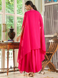 Janasya Pink Georgette Embroidered Dress & Cape