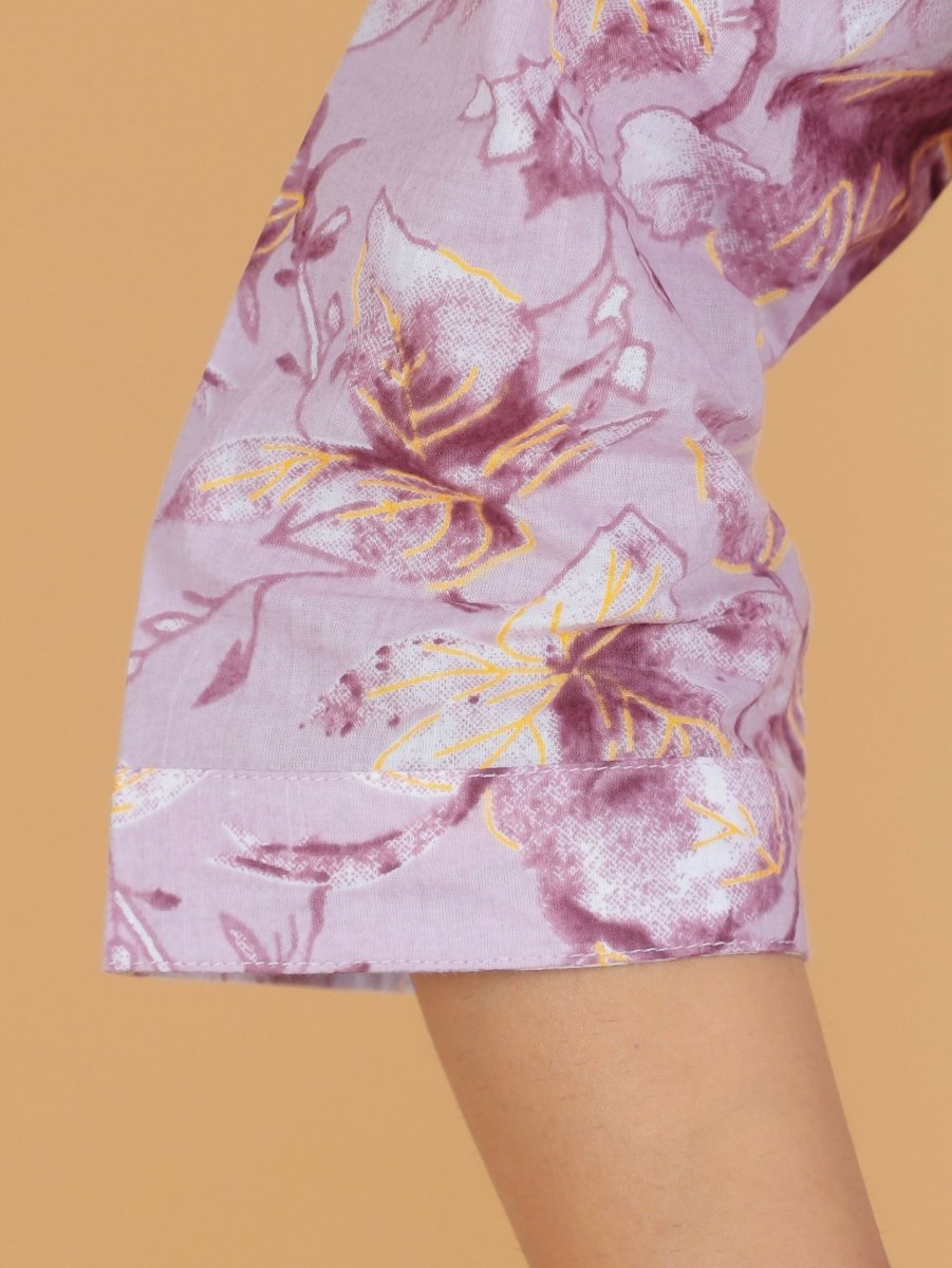 Aramya Straight Soft Cotton Gold foil Print Women's Kurta - Purple