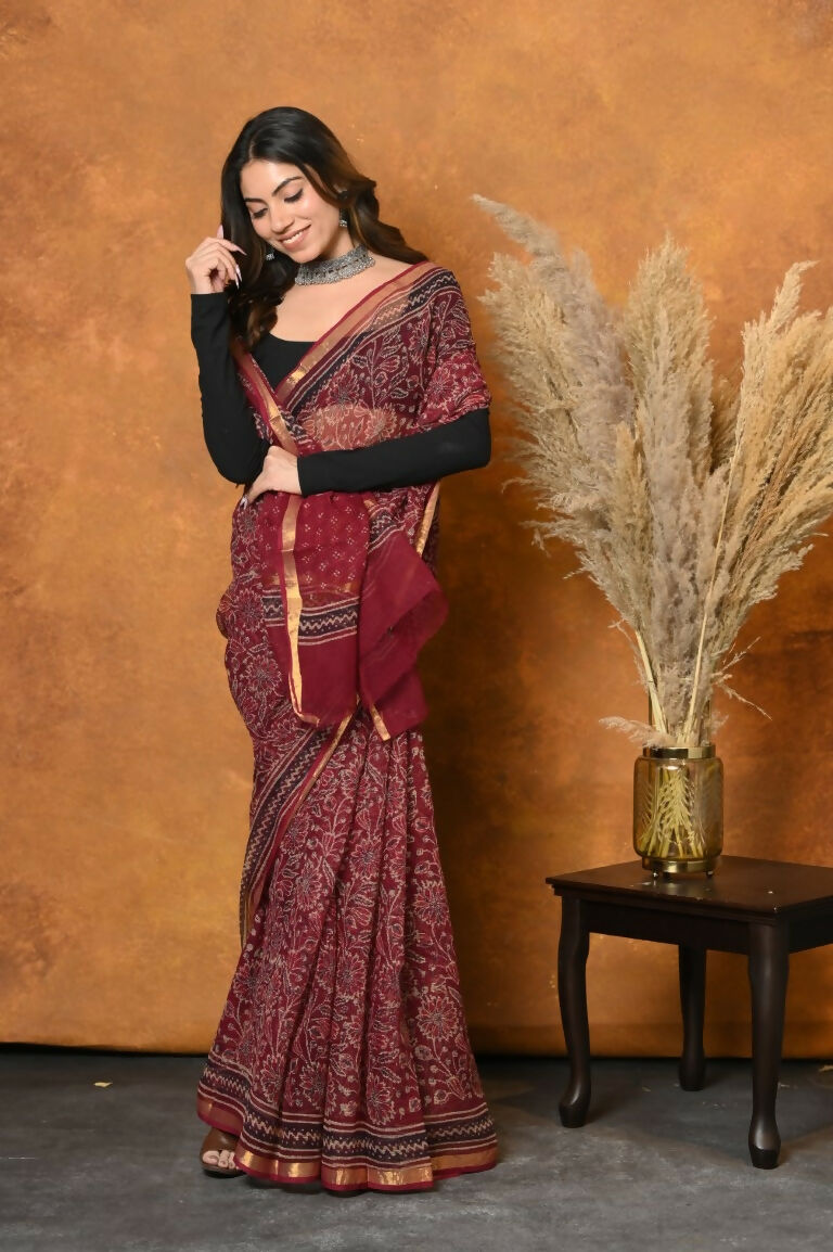 Very Much Indian Pure Kota Cotton Handblock Printed Saree - Red