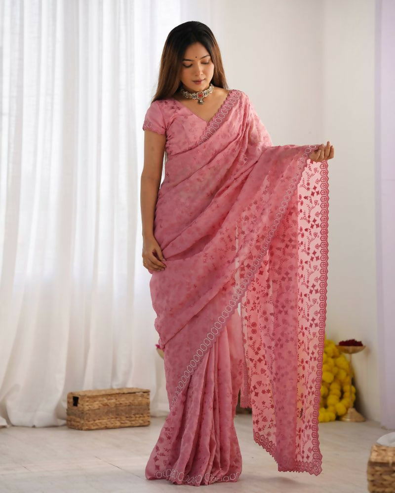 Vamsee Padma Pink Crunchy Satin Saree