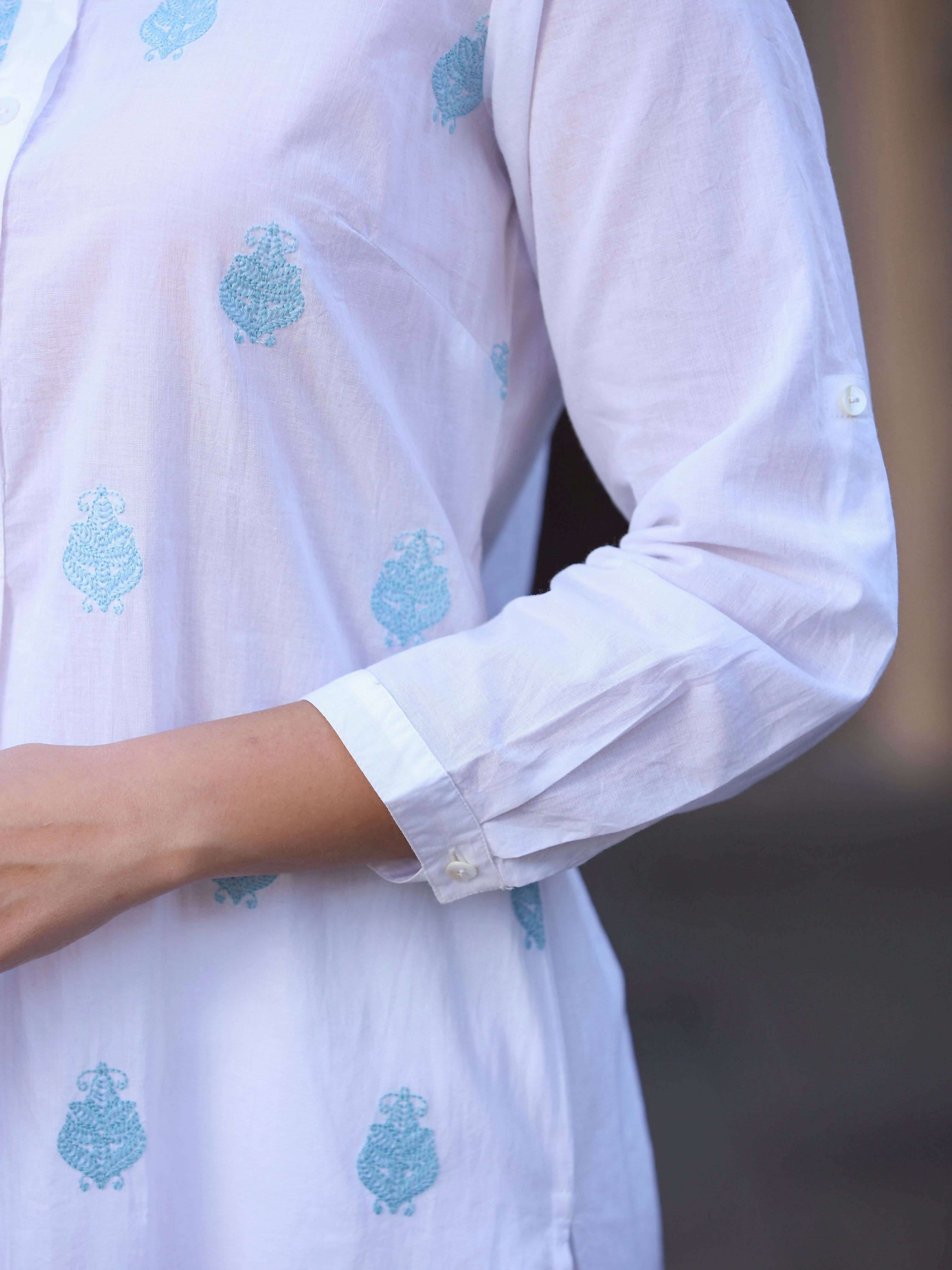 Juniper Women's White Cambric Printed Straight Kurta