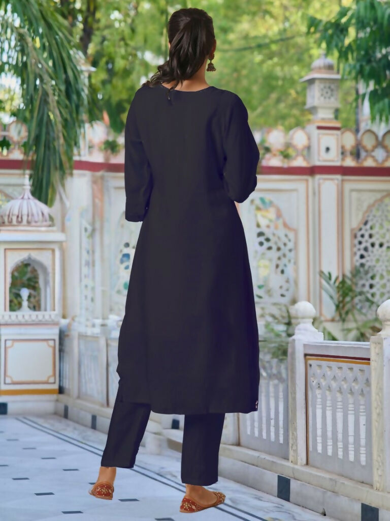 Partywear Designer Chanderi Black Stitched Suit With Dupatta - Tanisha