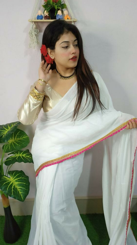 Exclusive Collection Beautiful Khadi Cotton Handloom Saree With Beautiful Zari Border - White