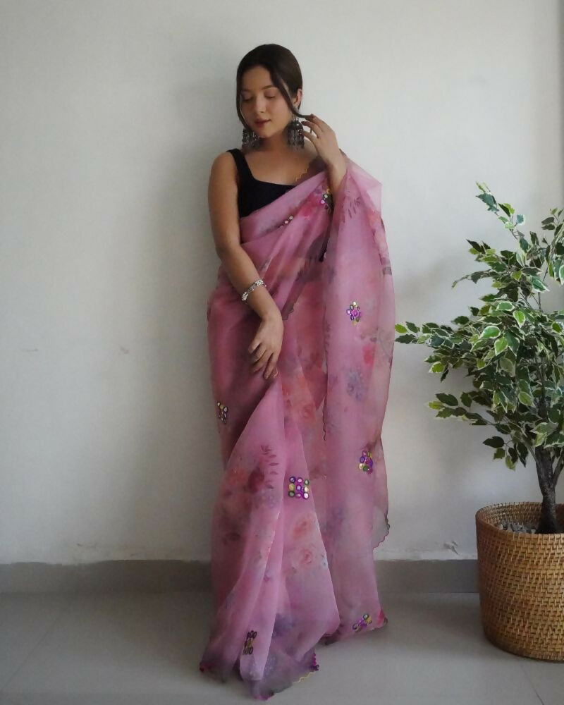 Vamsee Dillagi Light Pink Organza Saree
