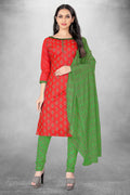 Red Cotton Printed Unstitched Dress Material - Amara