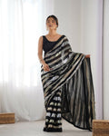 Black Georgette Sequance Embroidery Work Border Saree - Sitare