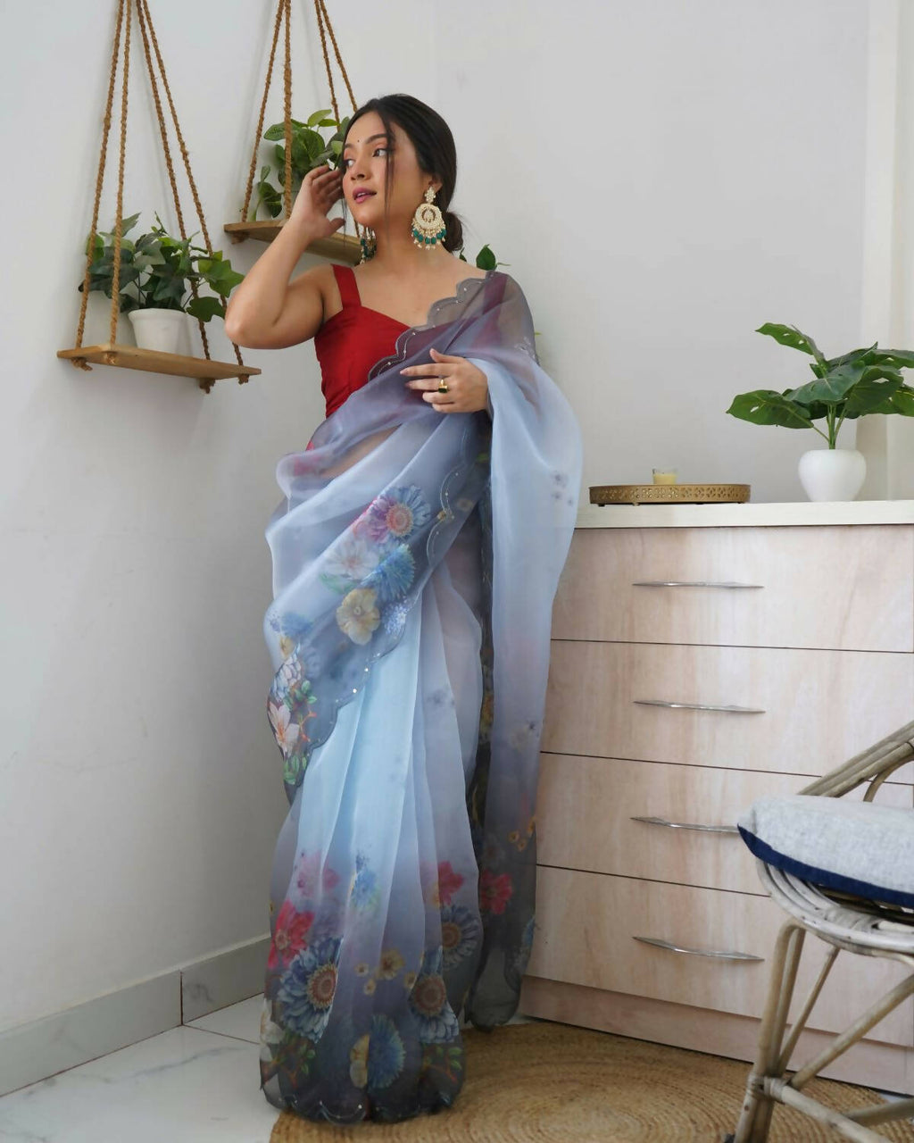 Vamsee Grey Organza Saree