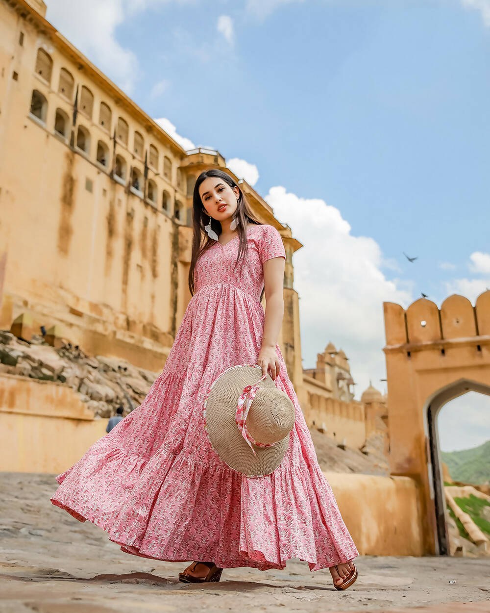 Designer Partywear Printed Pink Pure Maslin Gown - Anbazaar