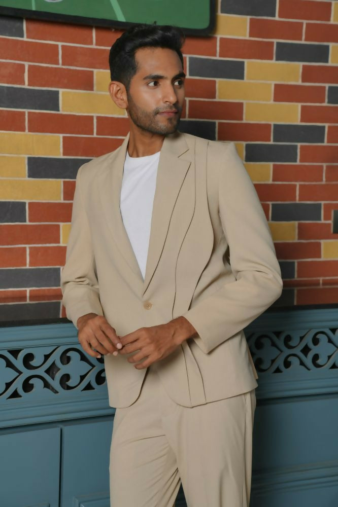 Saville Beige Curve Blazer Set – 4-Way Stretch Wedding & Party Suit For Men by Hilo Design