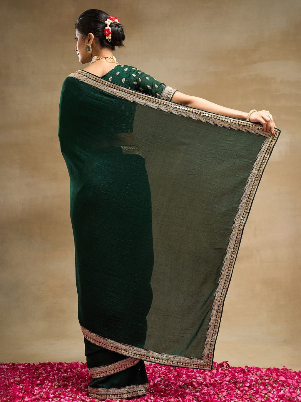 kasee Solid Embroidered Pure Silk Saree