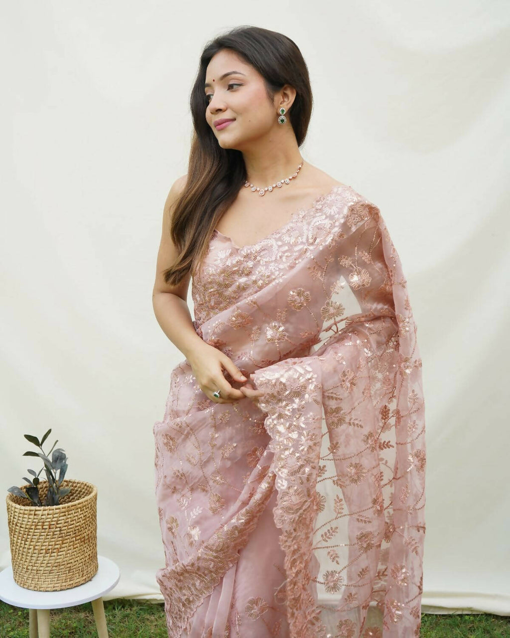Vamsee Brown Organza Saree