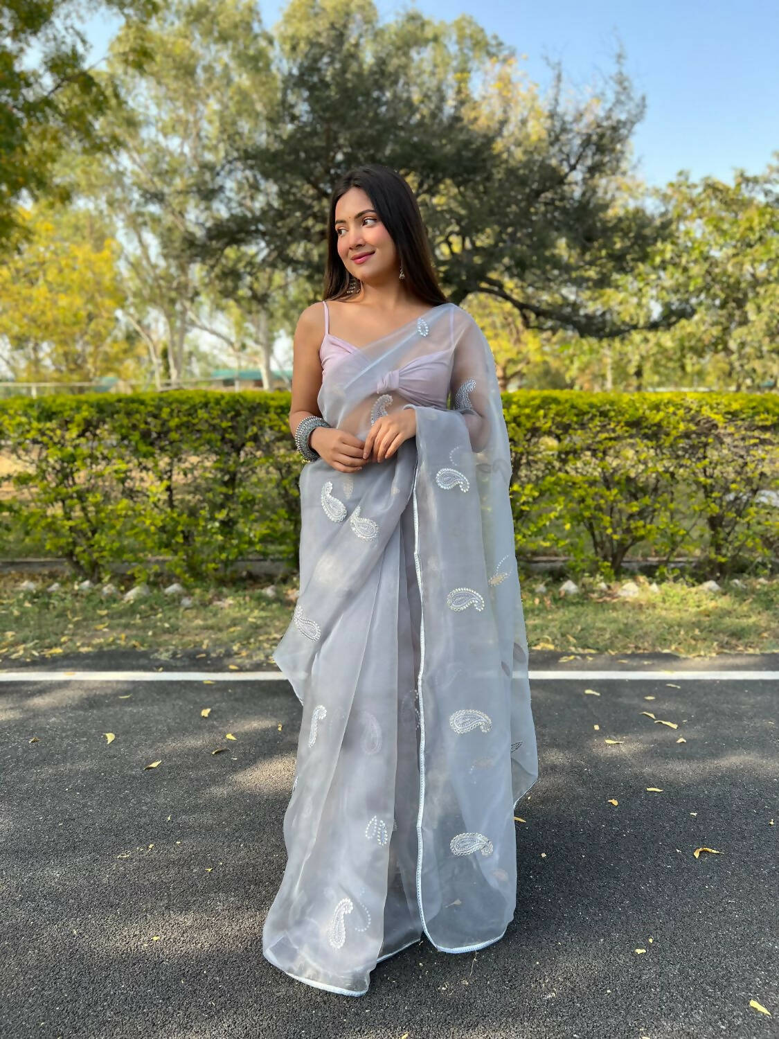 Vamsee Grey Organza Saree
