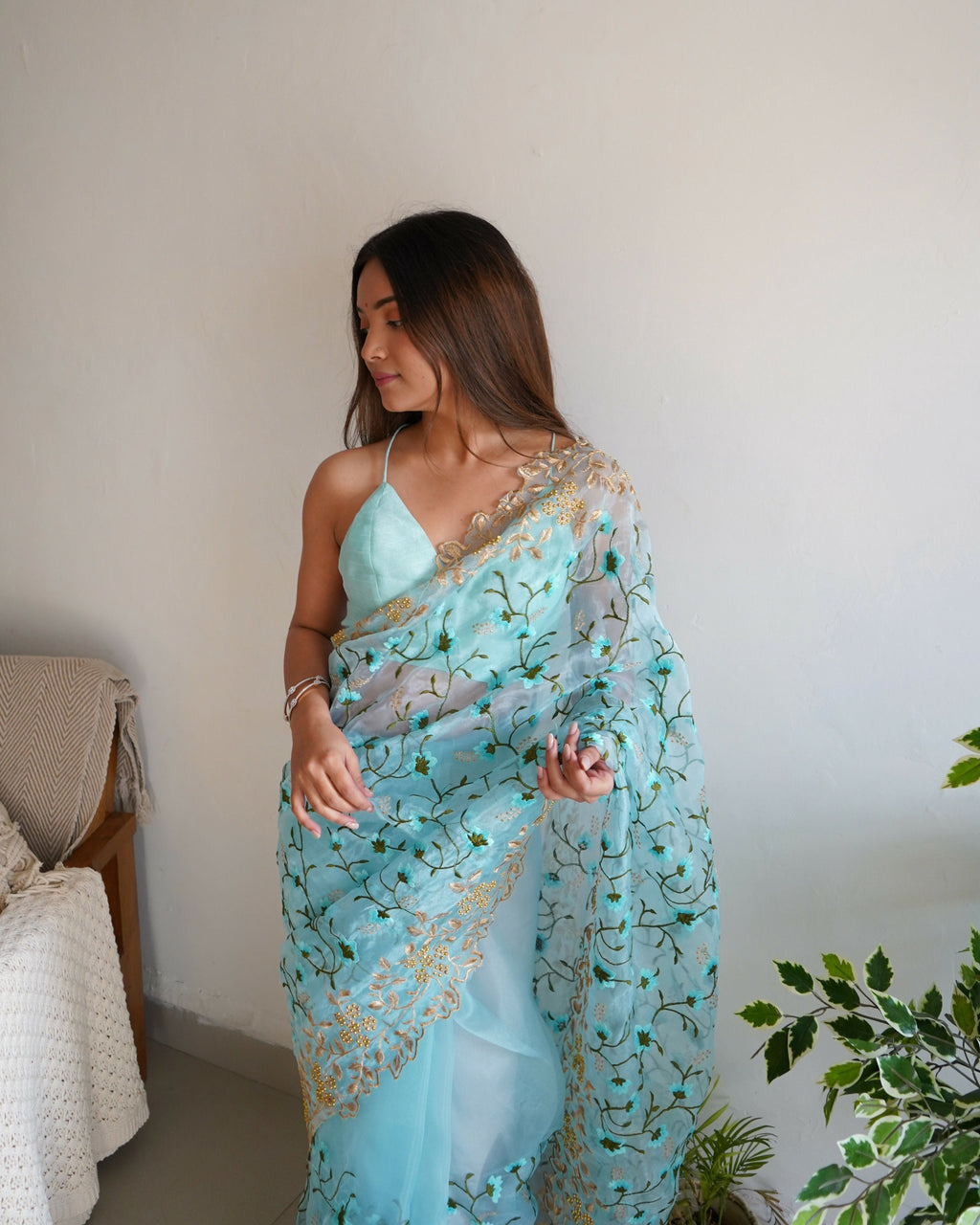 Vamsee Pushpa Sky Organza Saree