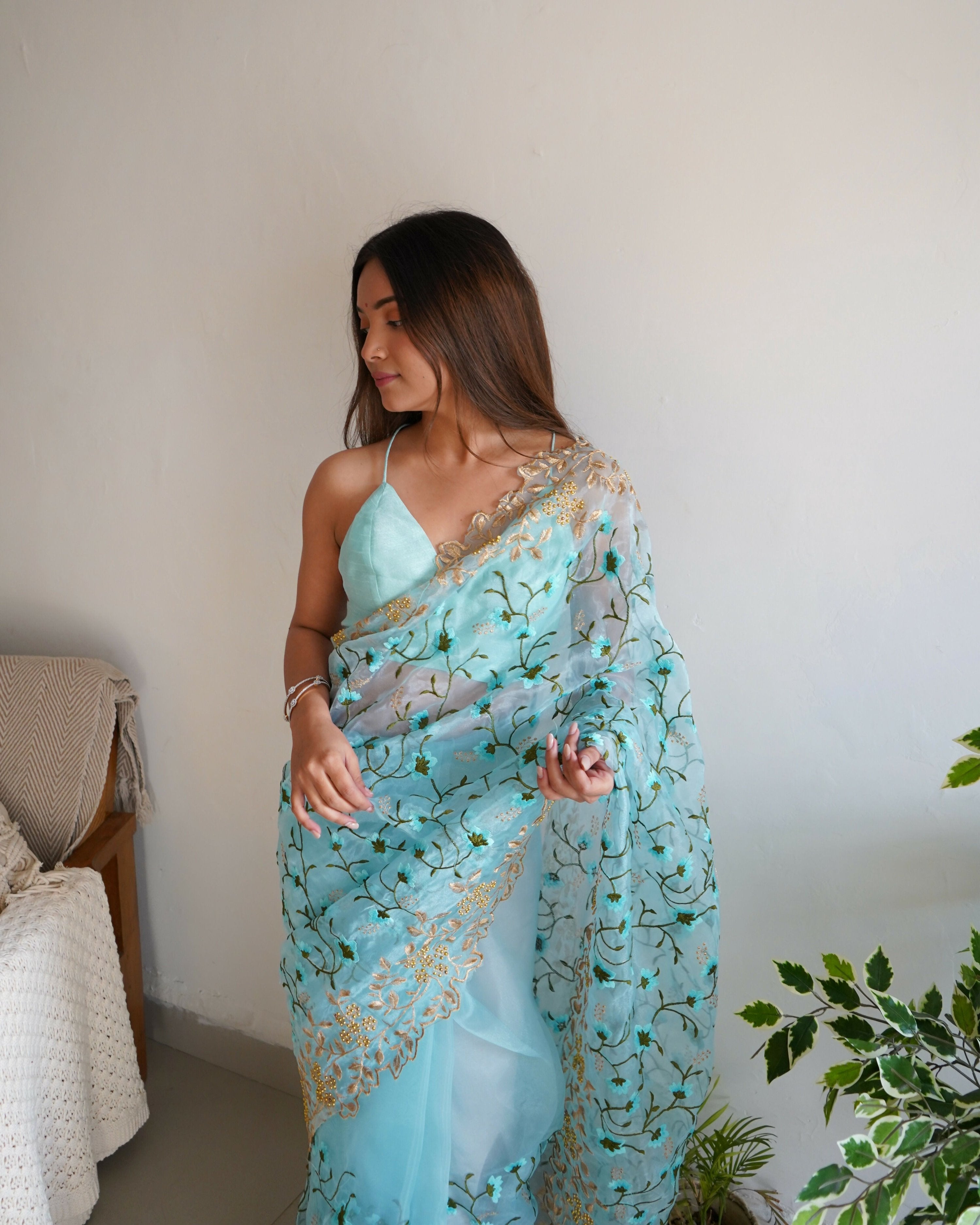 Vamsee Pushpa Sky Organza Saree
