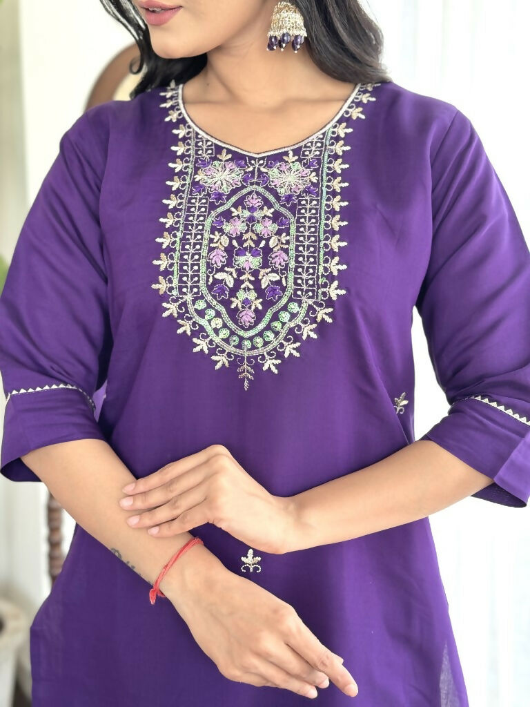Blue Viscose Chanderi Stitched Suit With Dupatta - Tanisha