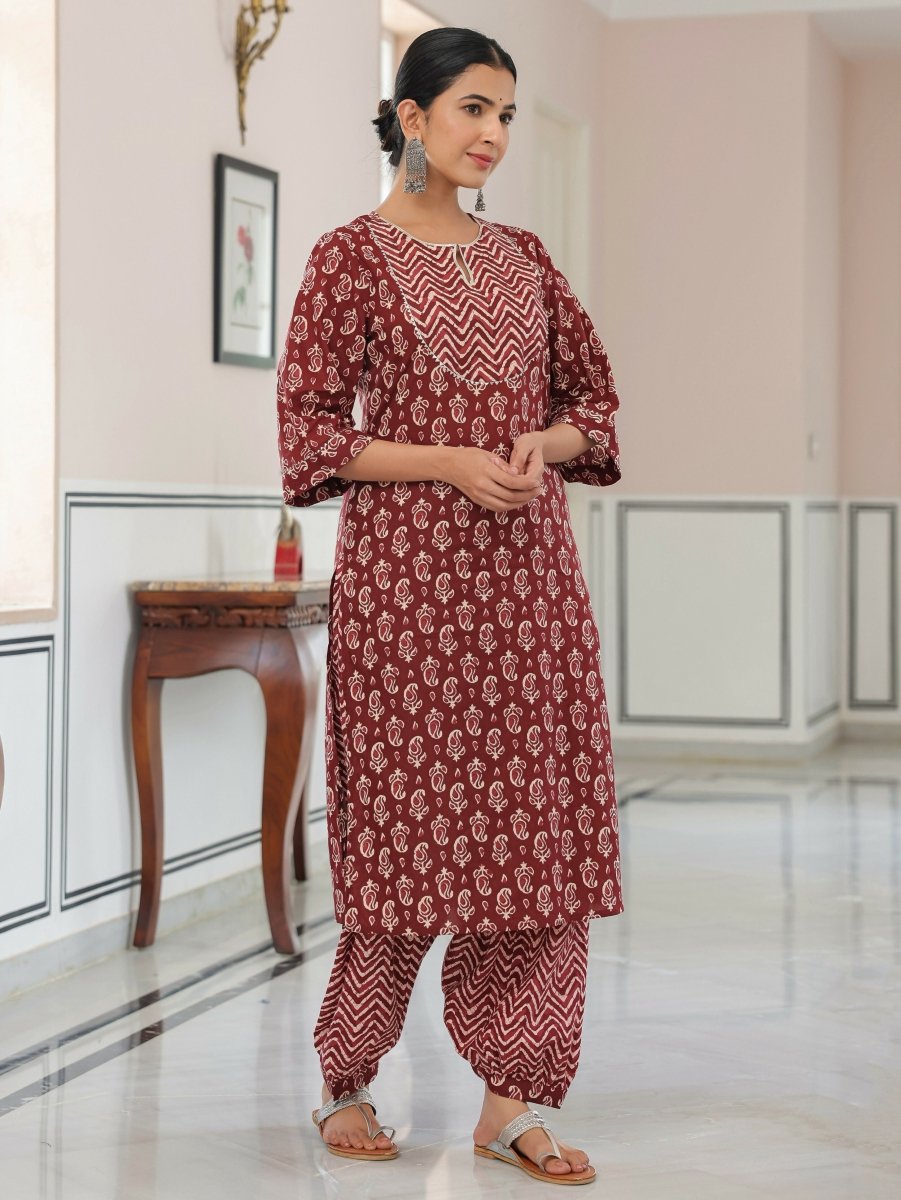 Aramya Straight Soft Cotton Block Print Women's Kurta - Brown