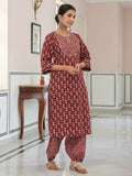 Aramya Straight Soft Cotton Block Print Women's Kurta - Brown