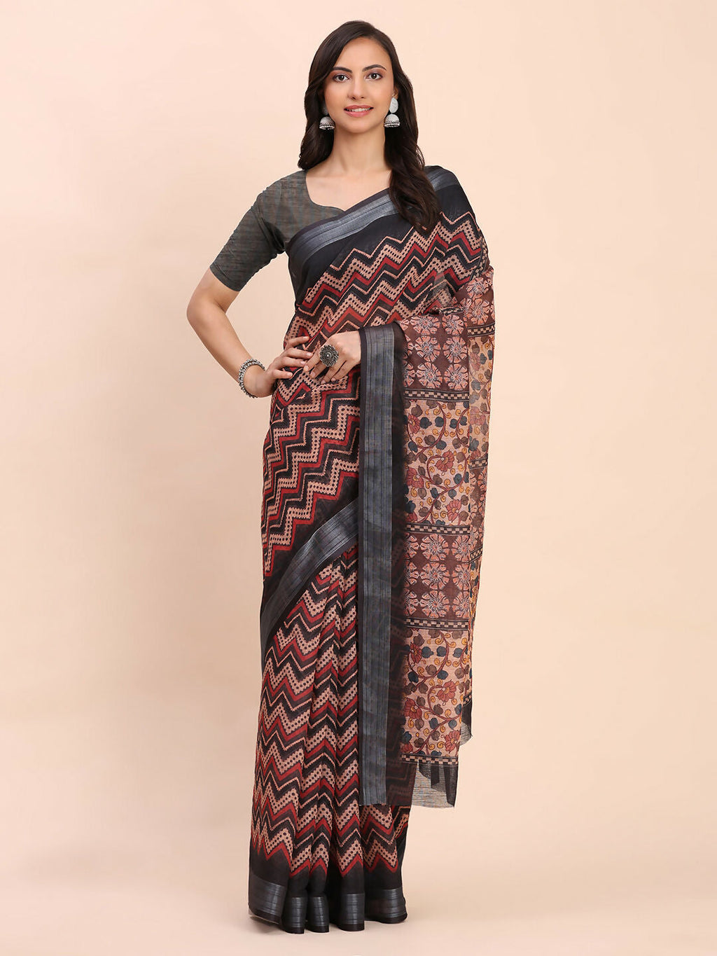 Shree Shyam Fashion Linen Cotton Black Saree