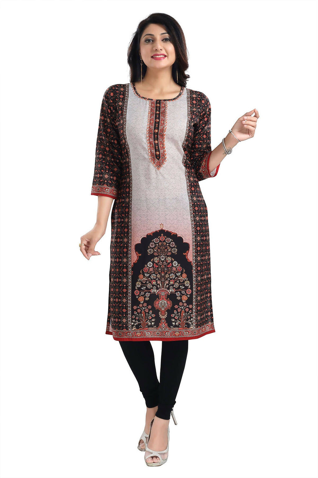 Snehal Creations Black Beauty Designer Digital Print Cotton Slub Fabric Long Kurti Tunic