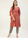 FIORRA Women's Dusty Pink Poly Crepe Kaftan Type Kurta Set