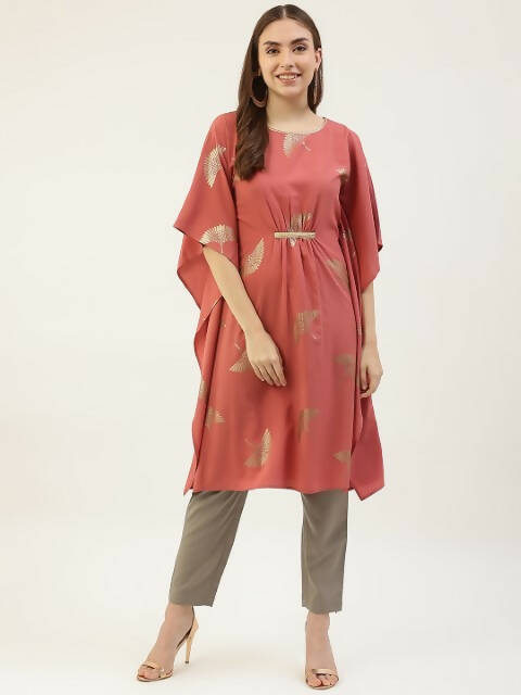 FIORRA Women's Dusty Pink Poly Crepe Kaftan Type Kurta Set