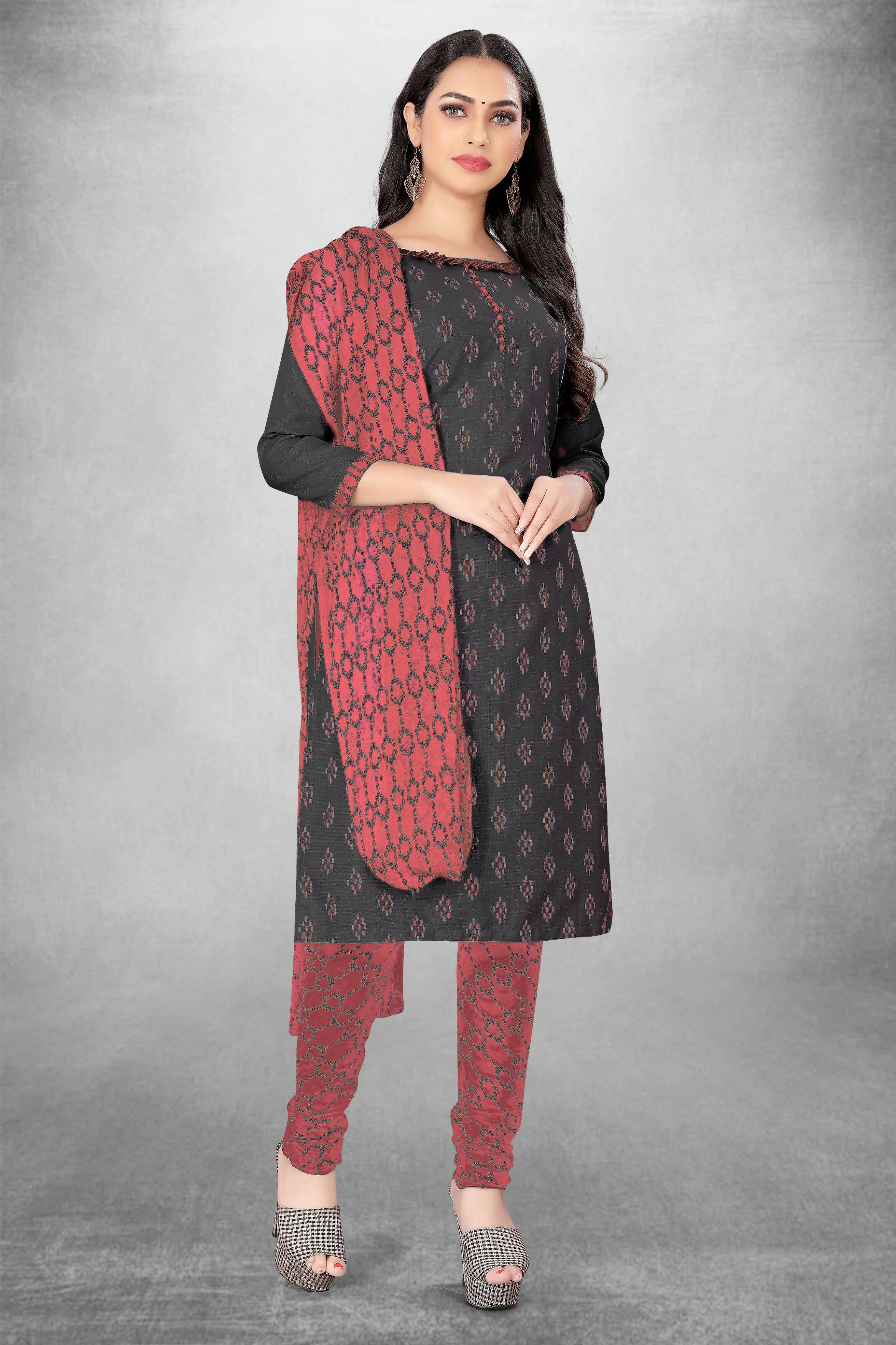 Grey Cotton Printed Unstitched Dress Material - Amara