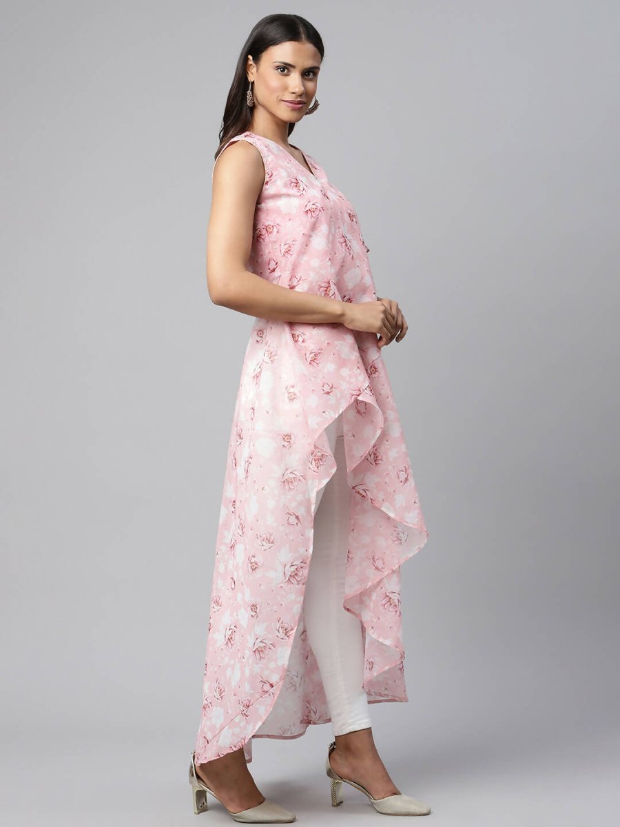Ahalyaa Women Pink Organza Digital Printed Dress