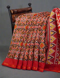 Brown And Red Coloured Patola Print Semi Chanderi Saree By Gayathri Reddy Designer Studio