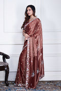 Morchari Brown Pure Chiffon Hand Embroidery Saree And Stitched Blouse
