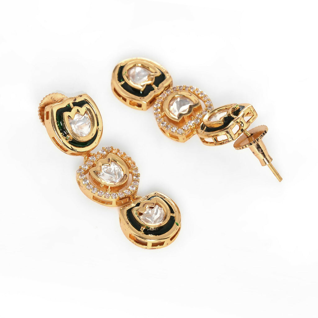 Meenakari and Diamond Studded Dangler Earrings (Gold) - Ruby Raang