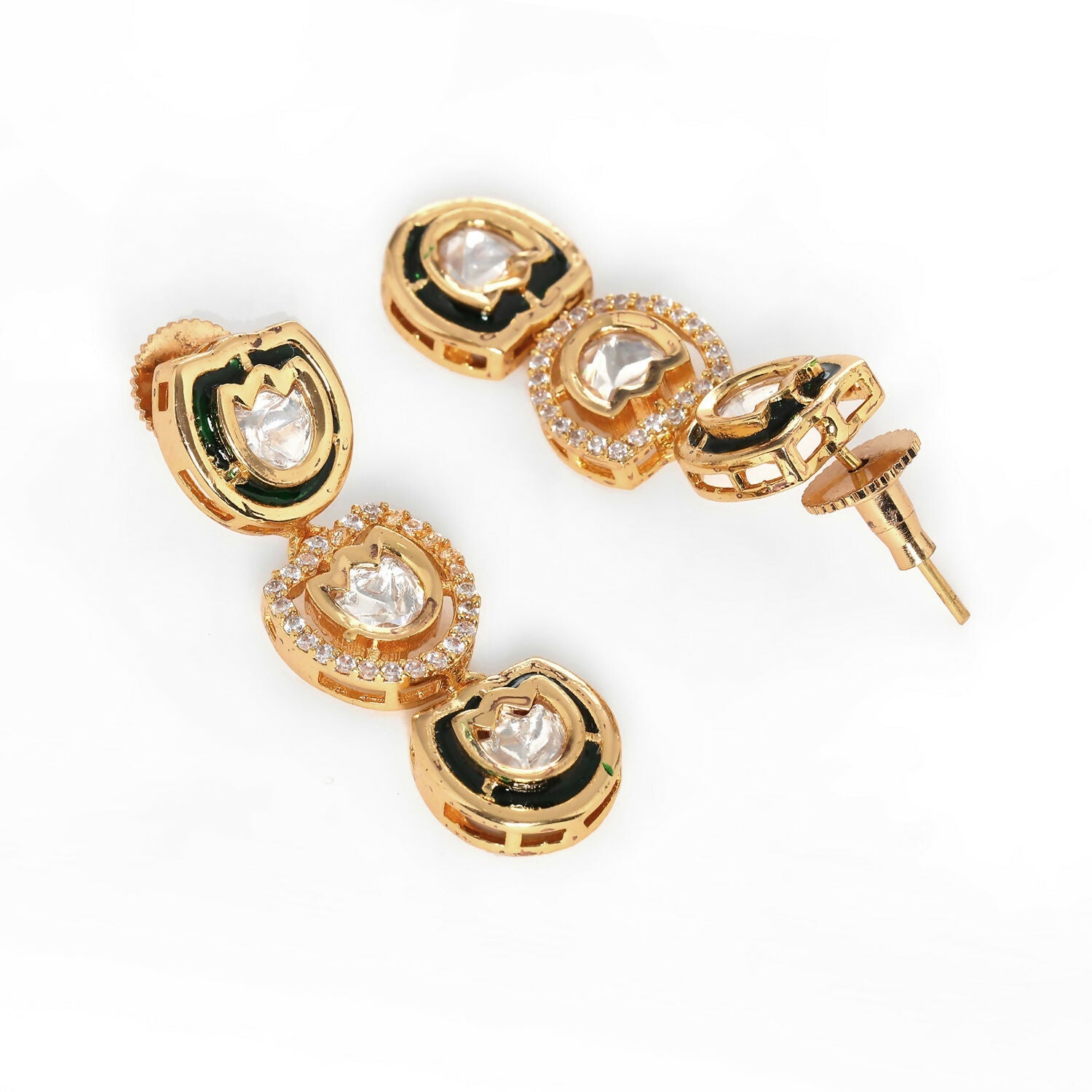 Meenakari and Diamond Studded Dangler Earrings (Gold) - Ruby Raang
