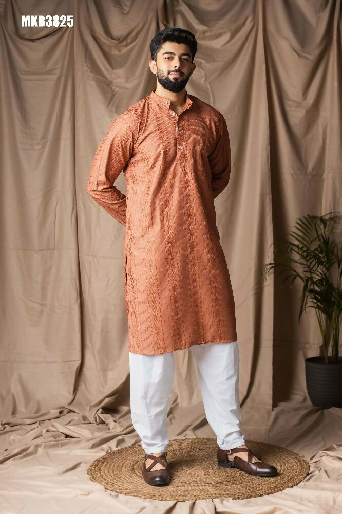 Reddish Orange Rayon Thread Embroidery Work Kurta Set - Mahotsav