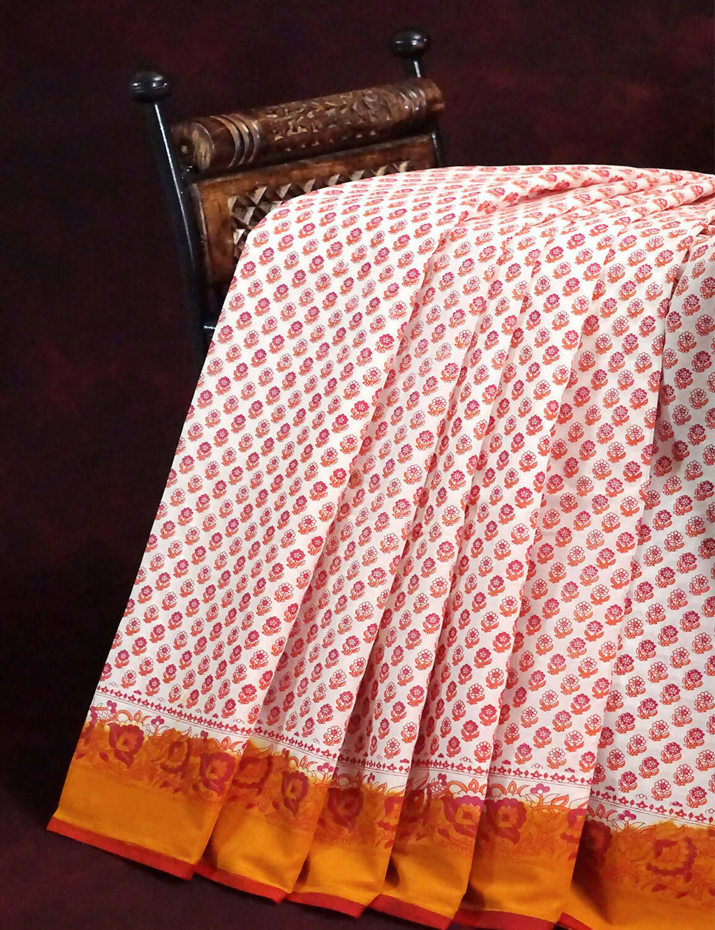 Off White Block Print Pure Mulmul Cotton By Gayathri Reddy Designer Studio