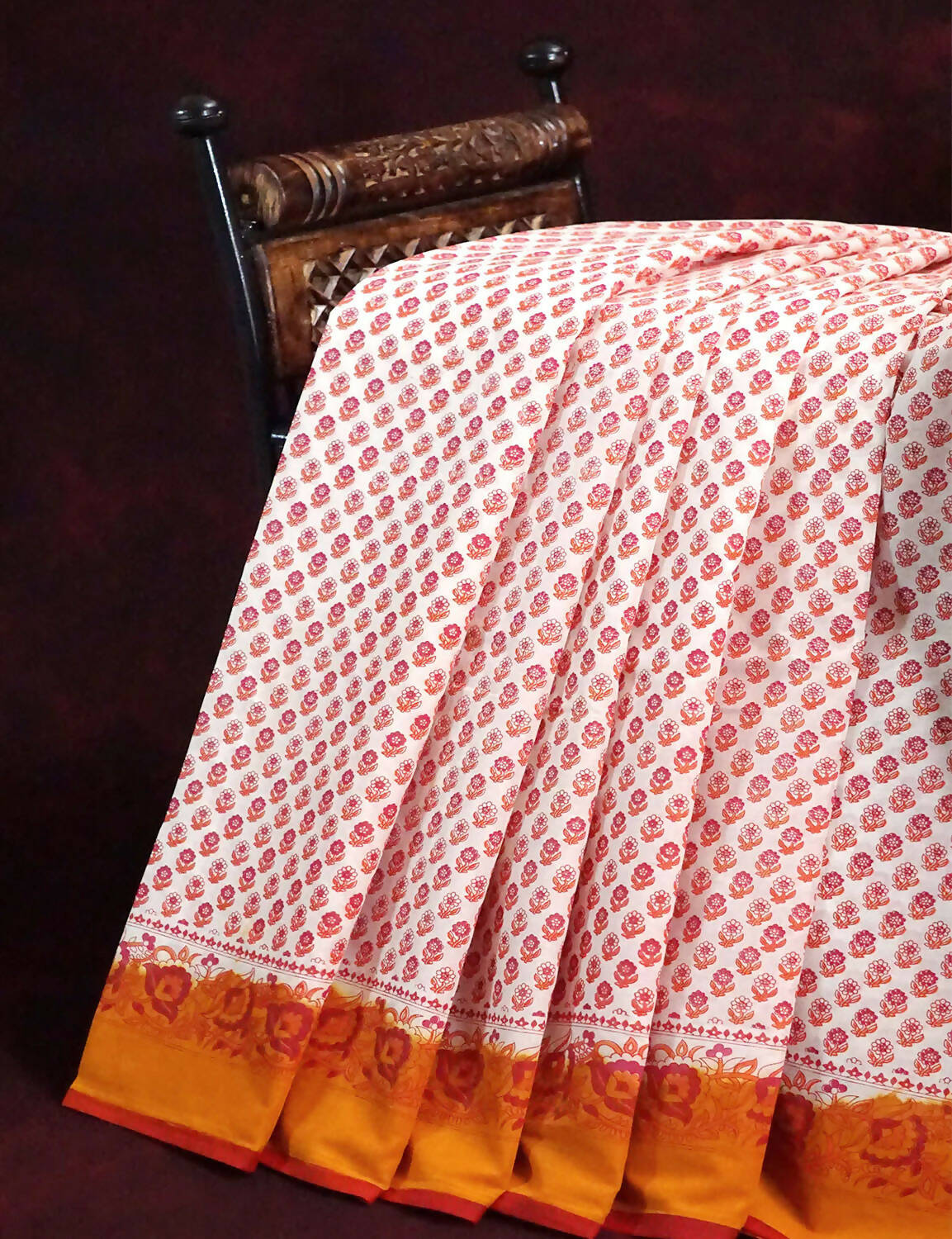 Off White Block Print Pure Mulmul Cotton By Gayathri Reddy Designer Studio
