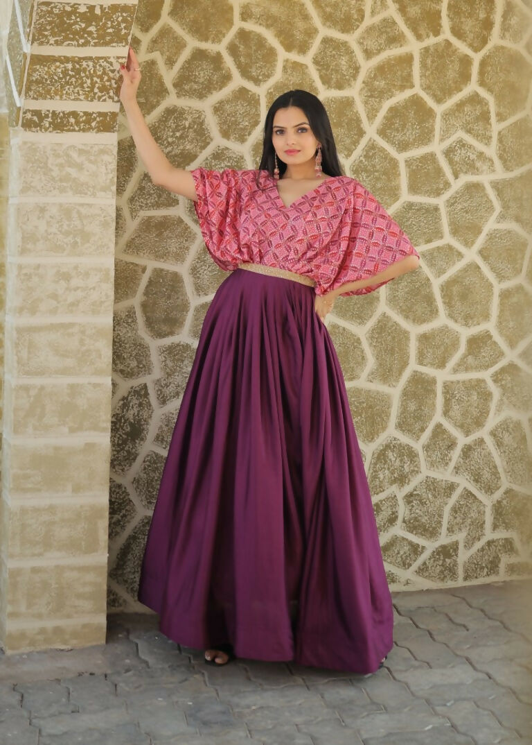 Jyoti Fashion Women's Wine Printed with Sequins Chinon Anarkali Dress