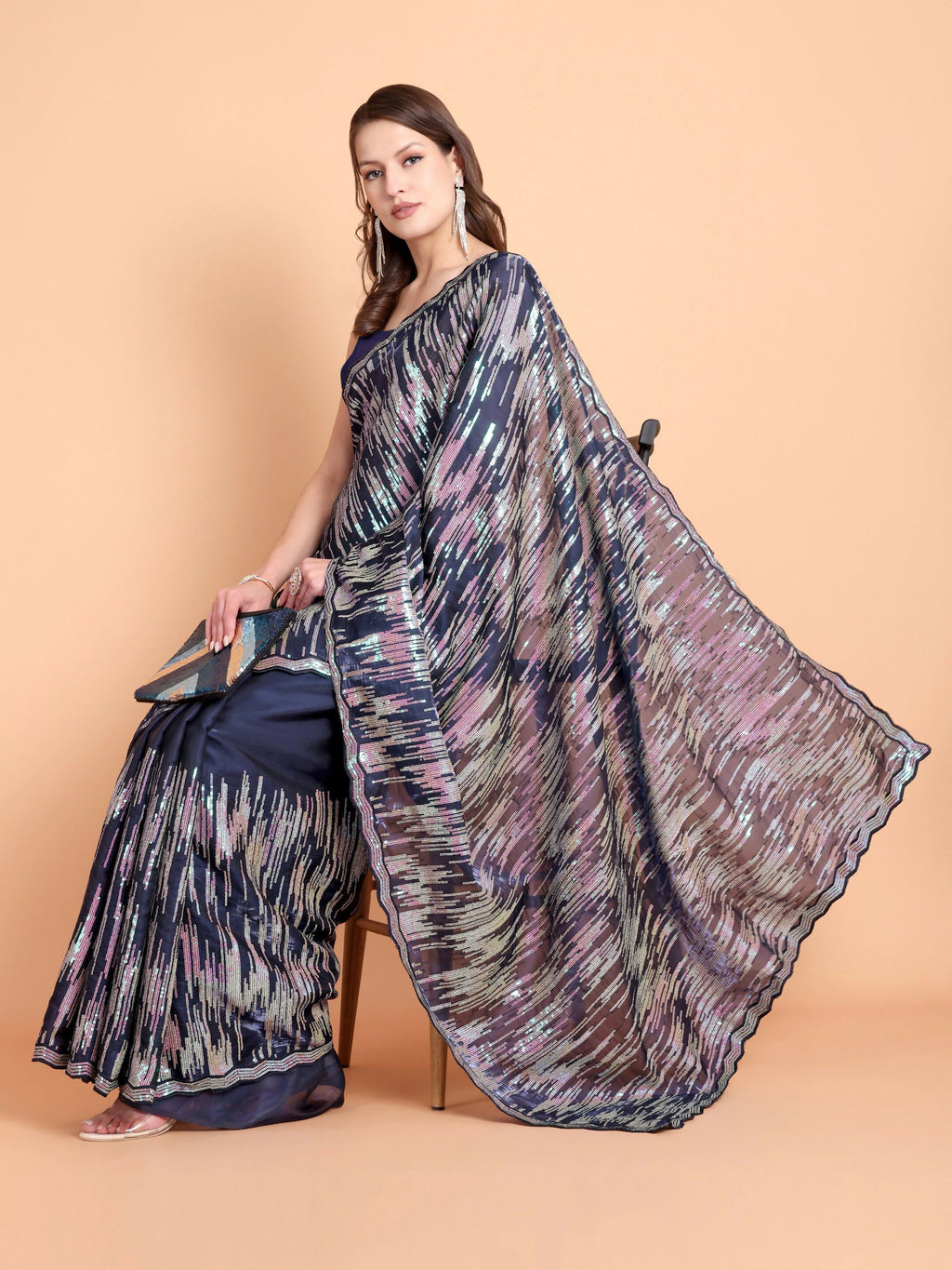Vamsee Dhavani Navy Blue Georgette Saree