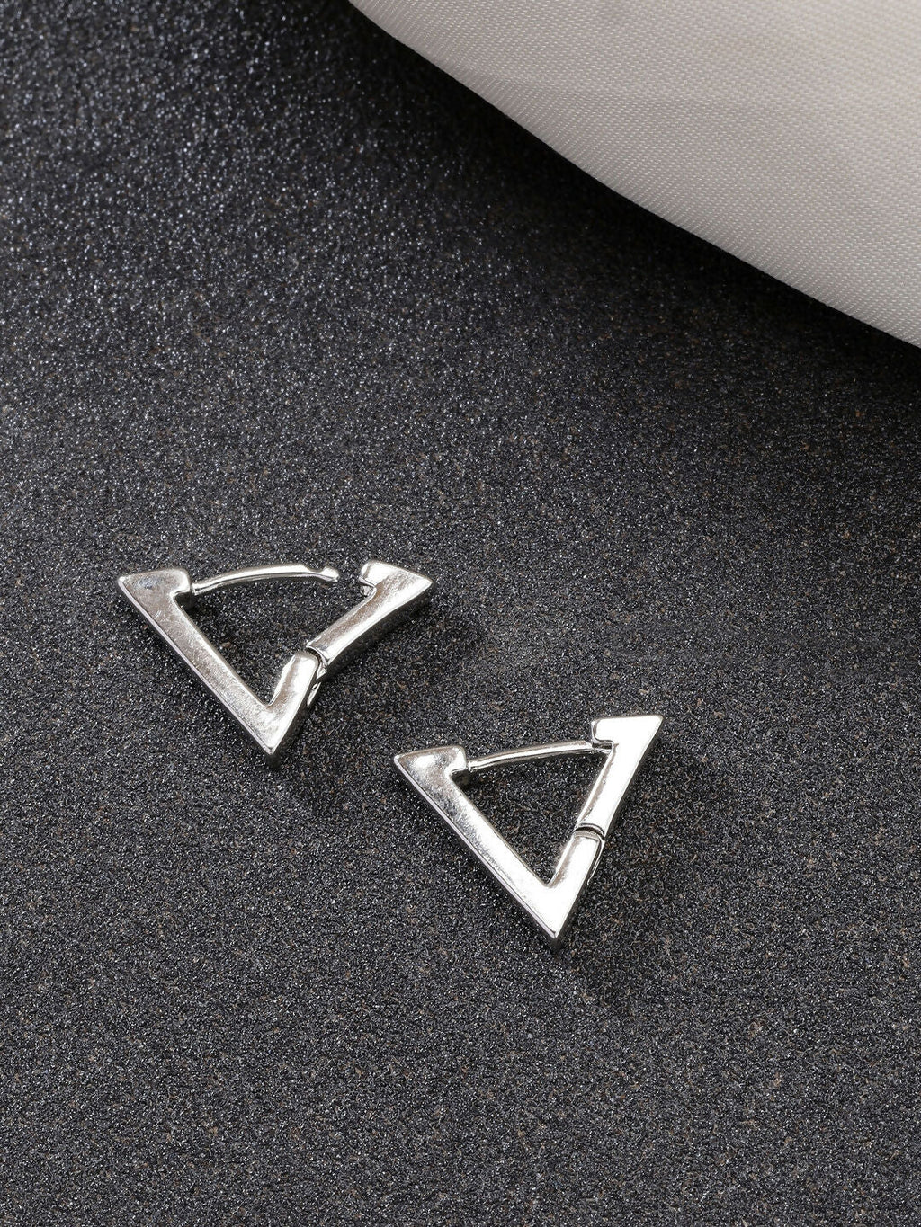 NVR Men's Set of 3 Multicolor Rhodium-Plated Geometric Shape Stainless Steel Studs Earring