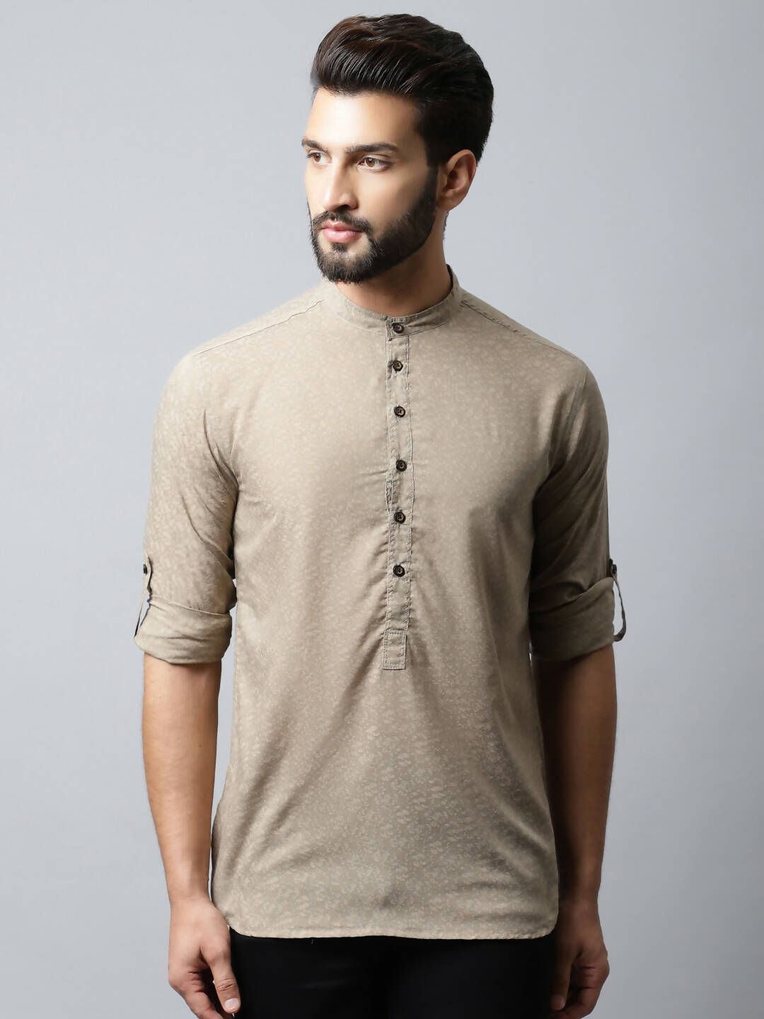 Even Apparels Beige Color Pure Cotton Men's Kurta With Band Collar (SLD072)