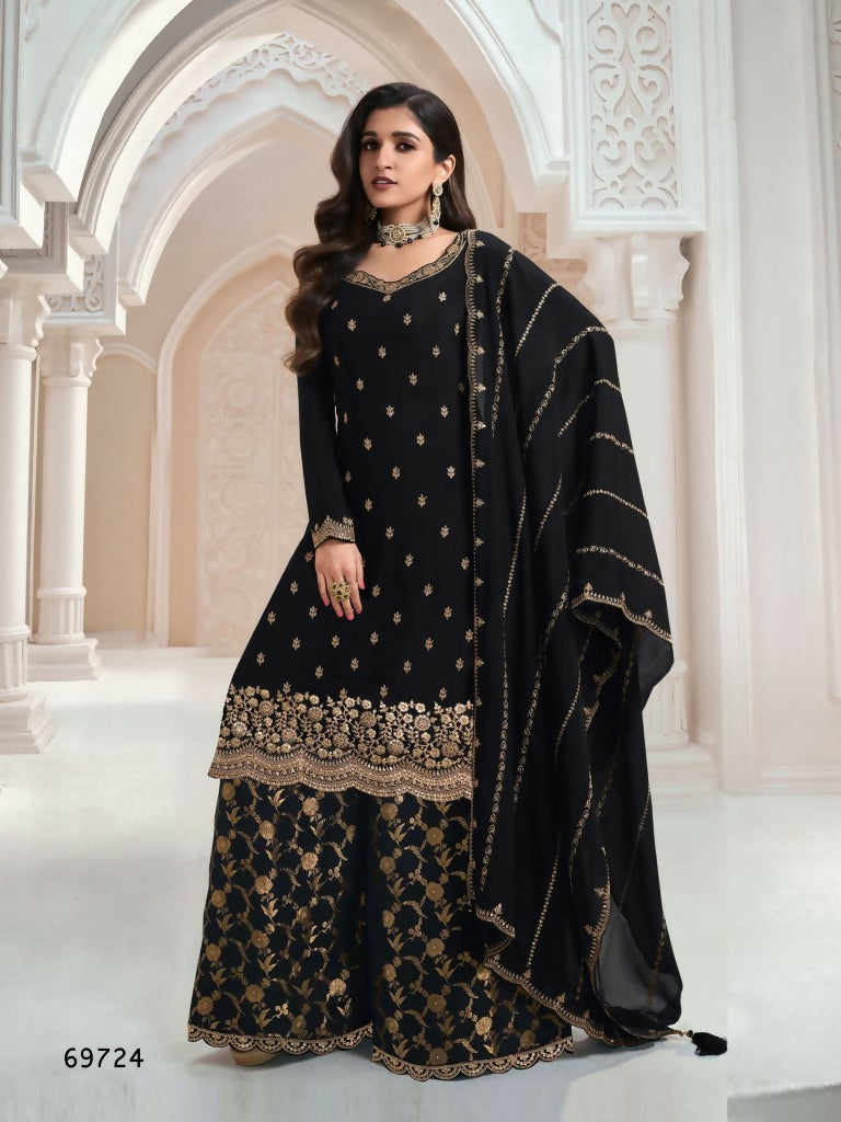 Vastranavya Exquisite Black Heavy Chinon with Embroidered & Sequins Work Salwar Suits