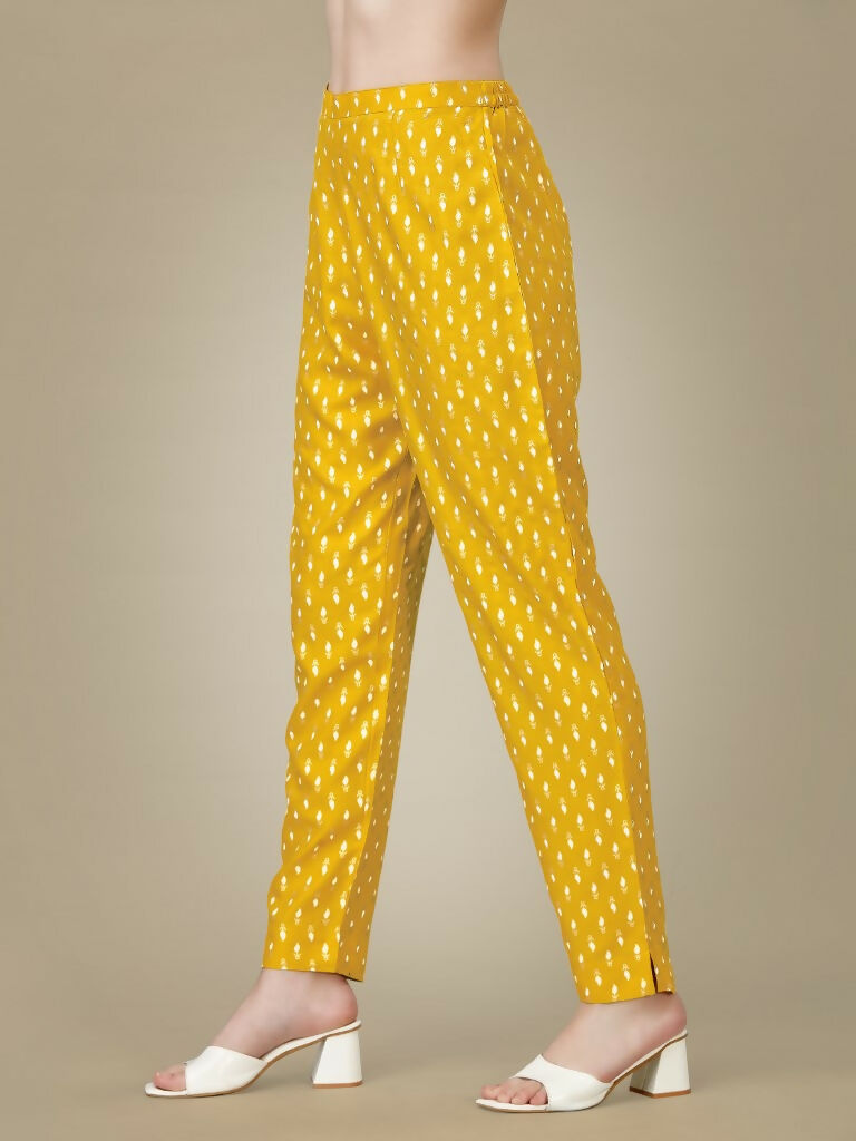Jyoti Fashion Women's Yellow Rayon Embroidered Kurta Pant Set