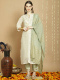 Jyoti Fashion Women's Off White Chanderi Silk Elegant Jardoshi Kurta with Trouser & Dupatta