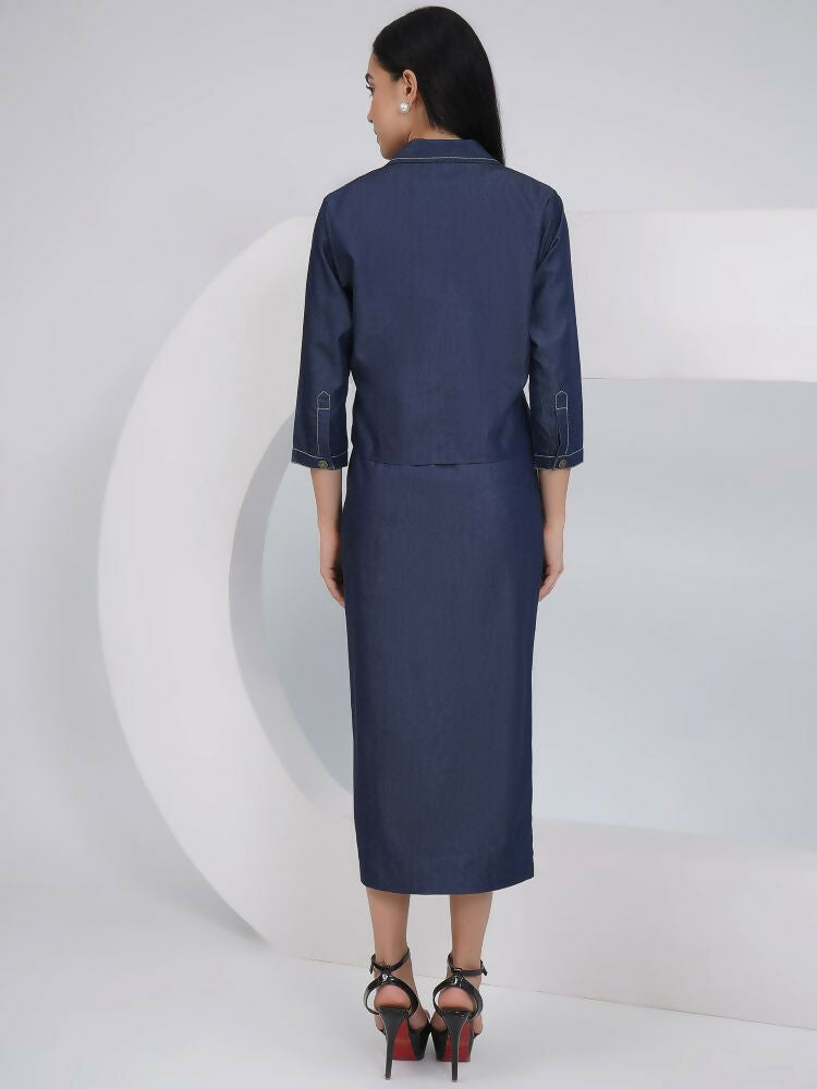 Joban Fashion Black Cotton Denim Pencil Skirt with Inner and Jacket