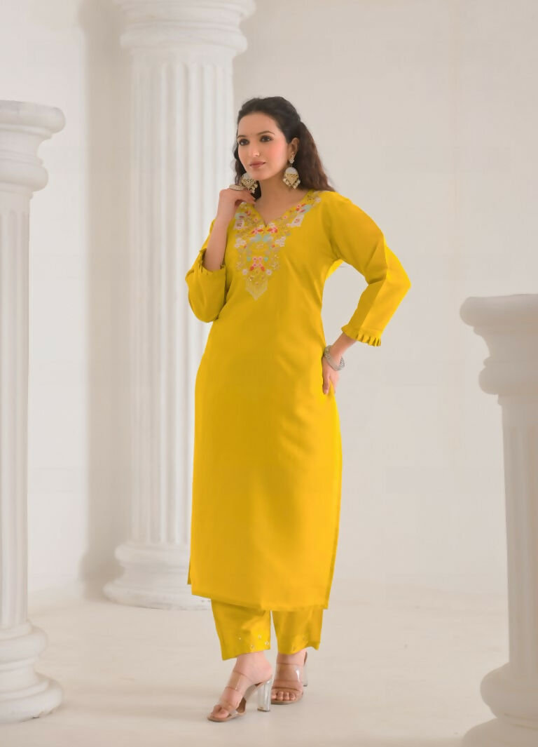 Ethnic Festive Wear Viscose Chanderi Yellow Stitched Suit With Dupatta - Tanisha